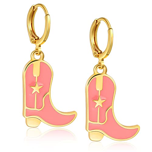 Boucles d'Oreilles Cowgirl Boucles d'Oreilles Cowboy Boucles d'Oreilles Western Boucles d'Oreilles Pendantes en Forme de Botte pour Femme Fille Bjoux de Costume Déguisement (Rose) Cover