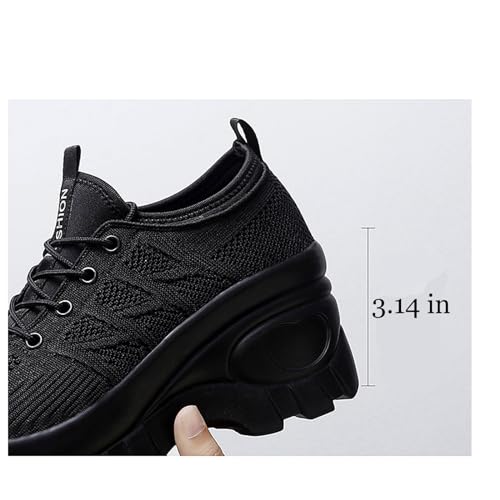 Women's Chunky Platform Comfort Orthopedic Wedge Walking Shoes Fashion Knitted Breathable Lace Up Lug Sole Casual Non-Slip Running Shoes with Arch Support3