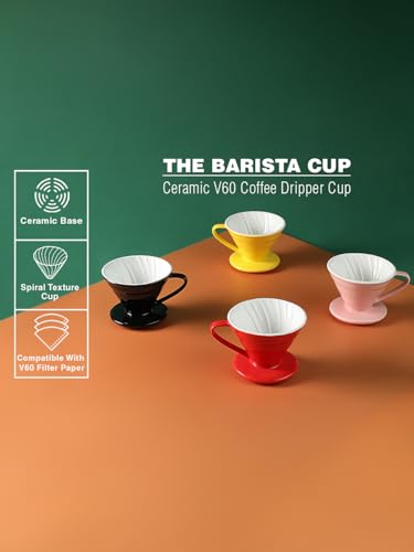 Image of THE BARISTA CUP Ceramic V60 Coffee Dripper Cup /Funnel | Size 02 (3-4 Cups) | Pourover Coffee | Use With Conical Filter Papers | Slow Manual Brew | Strong Smooth Flavour (Yellow)