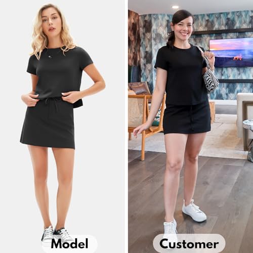 EXLURA Womens Summer 2 Piece Short Skirt Sets Short Sleeve Tshirt Matching Tennis Skort Dressy Cotton Travel Vacation Outfits3