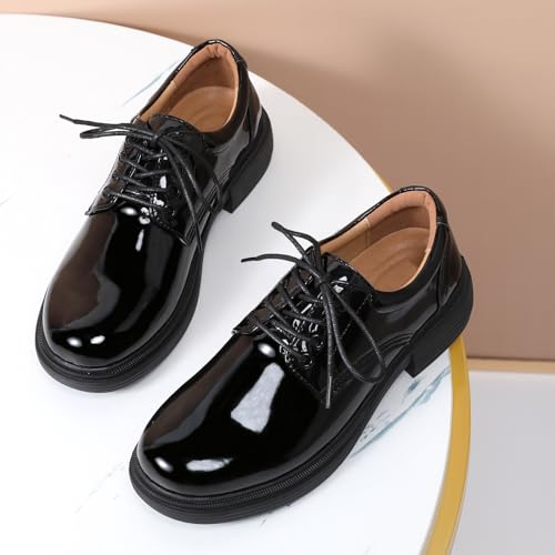 Image of OKJ Oxford Shoes for Women, Black Womens Oxford Shoes Leather Platform Women's Oxfords Comfortable Dressy Slip On, Lace Up Loafers Casual Work Business Dress Office Oxfords Shoes