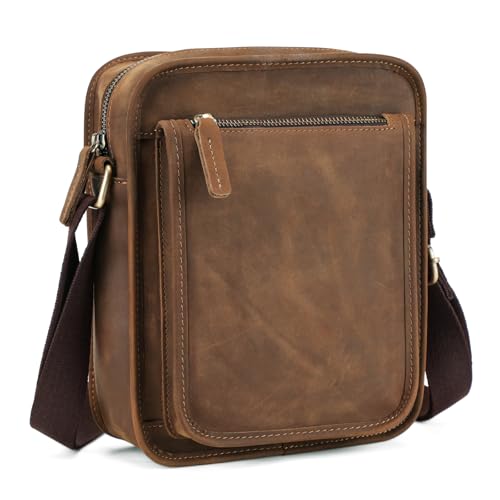 BAIGIO Small Leather Messenger Bag for Men Shoulder Bag Vintage Crossbody Bag Men Purse Ipad Satchel Travel Business
