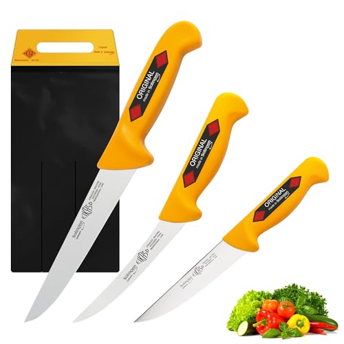 EIKASO Solingen 3 teiliges Profi Messer Set geeignet als Metzgermesser Fleischermesser Schlachtermesser Ausbeinmesser Kochmesser für Profis und Privat