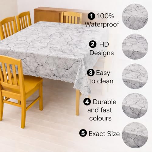 Image of Homerz Premium Waterproof PVC Sparkle Table Cover Collection | Table Cover with Scallop Edges | Dust, Spill & Scratch Resistant (Silver Vein Luxe, 36x54 inch- Center Table)