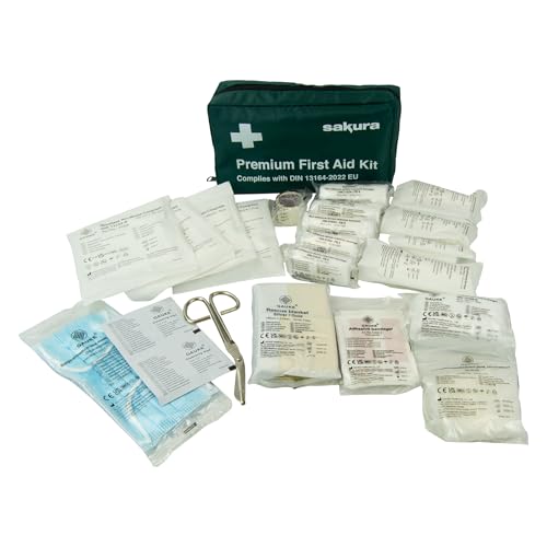 Sakura DIN First Aid Kit SS5418 - Zipped Bag, Comprehensive Kit Ideal for EU Travel - Meets EU Automotive Standards