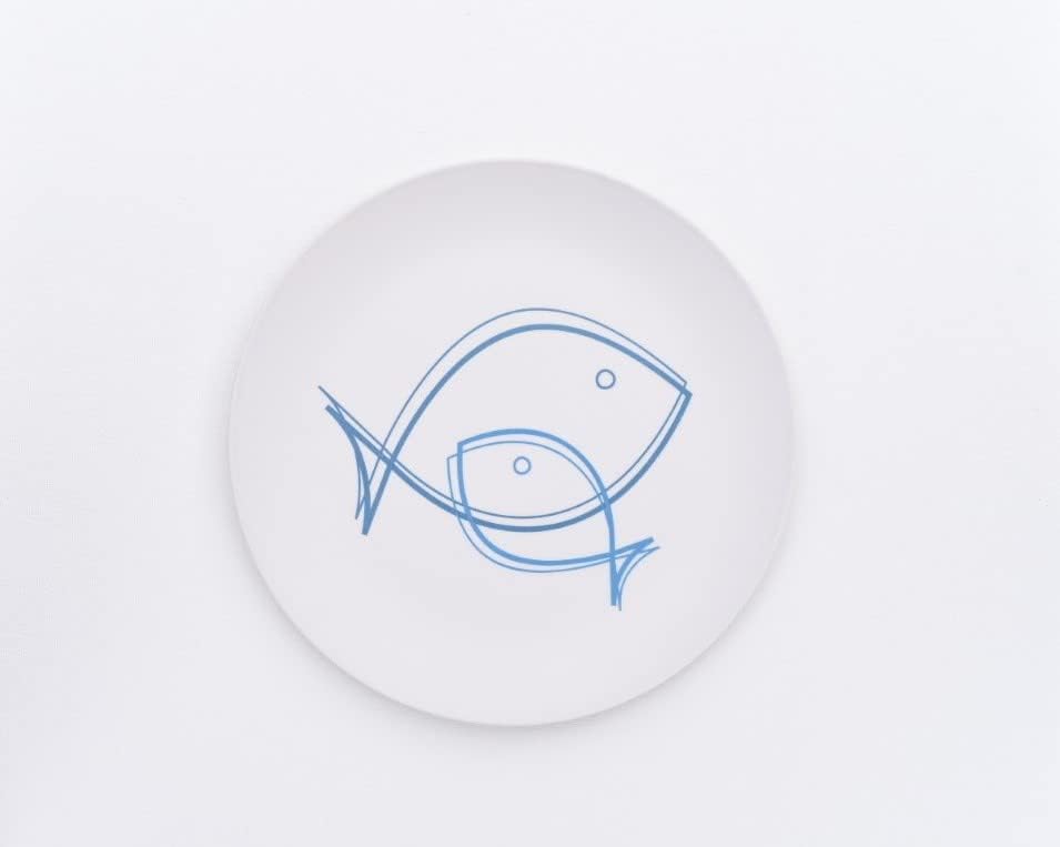 Aquaterra Living Bamboo Salad Plate Set with Fish Designs- Set of 6, 7" indoor or outdoor plates