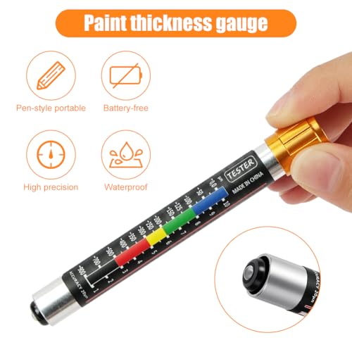 VSSHE Magnetisches Lackdickenmessgerät, Lackdickenmessgerät für Kraftfahrzeuge, mit einem Profiltiefenmesser, Wasserdicht und Tragbar, Karosserieschadendetektor, mit Magnetischer Sondenskala.
