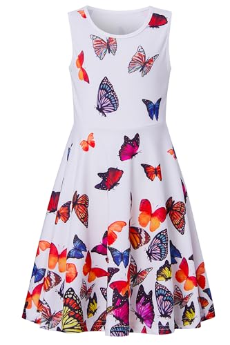 AIDEAONE Mädchen Kleider Schmetterling Ärmelloses Sommerkleid Niedlich...