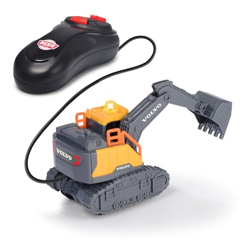Dickie Toys - Volvo Bagger - 14 cm mit Kabelfernsteuerung, Ferngesteuerter Spielzeug-Bagger mit Fernbedienung, Licht & Batterien, für Kinder ab 3 Jahren, 203722013, Mehrfarbig