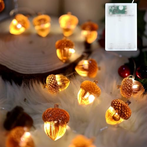 Herbst Lichterkette Eicheln, 3 Meter 30 LED Lichterkette mit Eicheln, Herbstdeko Lichterketten...