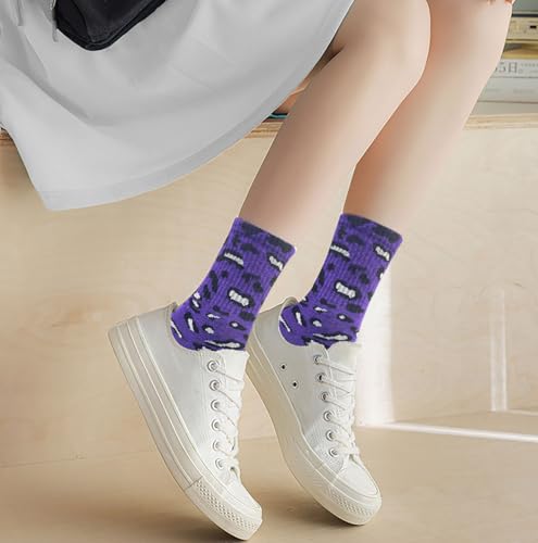 Image of Animal Print Crew Socks Trendy Pattern Quartz Socks Leopard Printed Dress Socks for Women, Men