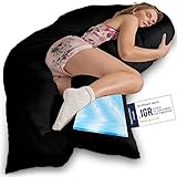 Traumreiter Visco XXL Seitenschläferkissen mit Bezug Schwarz | Hybrid Kissen + 1cm Memory Foam I U förmiges Schwangerschaftskissen Gel Body Pillow I Lagerungskissen Ergonomie Zertifiziert