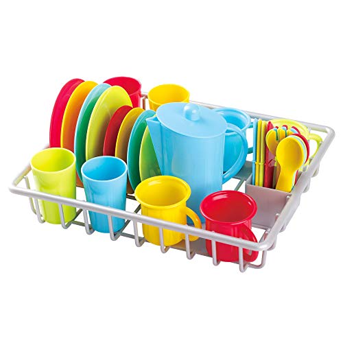 Play My Dish Drainer Kids Pretend Play Dishes Children\'s Kitchen Playset 30 Pieces Wash and Dry Tableware Dish Rack with Drainer Fun and Colorful BPA Free and Dishwasher - 10.75 x 8.75 x 1.75 inches