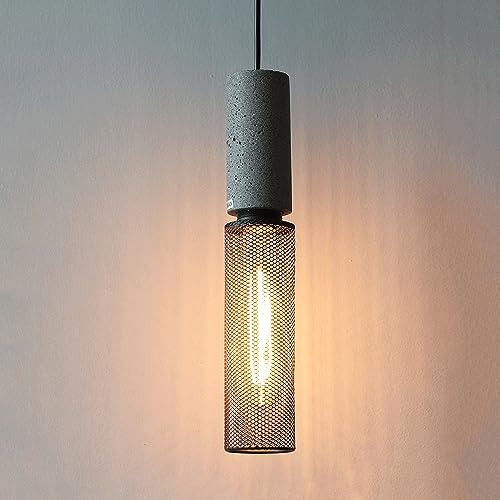 Agteruo Lámpara Colgante de hormigón con Pantalla de Malla metálica, Moderna lámpara Colgante Industrial de Cemento para Cocina, Isla, Comedor, Dormitorio, Sala de Estar y Bar.
