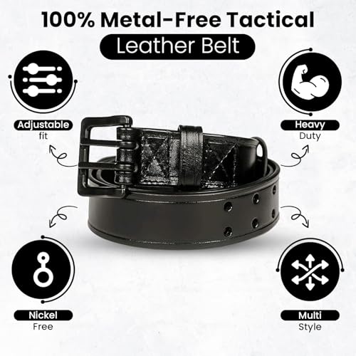 1 1/2” Tactical Leather Belt for Men and Women Metal-Free Airport & TSA Friendly Belt with Dual-Prong Buckle2