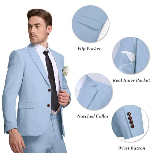 Image of Men's Linen Suit 2 Piece Slim Fit Summer Beach Wedding Prom Party | Breathable,Linen Blazer Suit Set,for Beach Weddings,Groom Wear,Prom and Outdoor Parties,Business Casual,Vacation Daily Wear