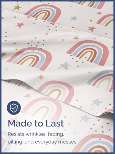 Image of Kids Queen Rainbow Sparkles Bed Sheets - 4 Piece Rainbow Sparkles Sheet Set | Rainbow Sparkles Themed Bedding, Ultra-Soft, Cute & Cozy, Breathable & Machine Washable, Bed Set for Boys, Girls & Teens