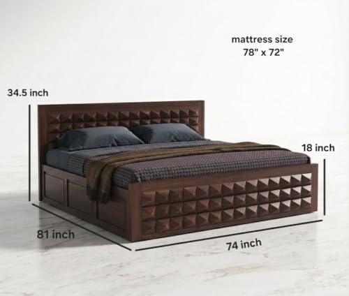 Image of Diamond Solid Sheesham Wood King Size Bed with Storage + 2 Side Tables|Wooden Box King Size Double Cot Bed with Storage Box & Bedside for Home, Bedroom,Living Room,Hotel|Walnut Finish