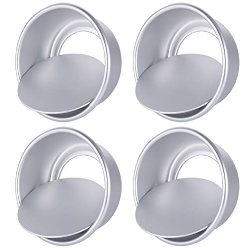 Opopark 4 Pack 4 Inch Round Cake Tin Set with Loose Base Non-Stick Aluminum Cake Pan with Removable Bottom Baking Mould Pan for Birtyday Wedding Party Cake Baking