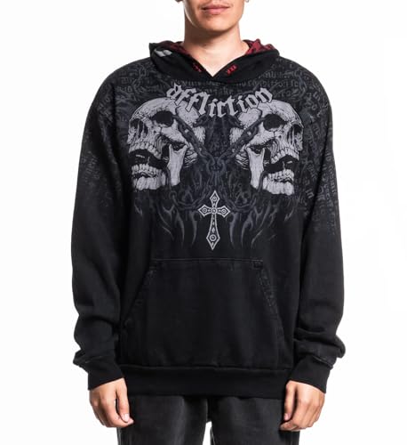 Affliction Men's Pullover Hoodie,Graphic Design, Long Sleeve (US, Alpha, Large, Regular, Regular, Black Lava Wash (Decimation))