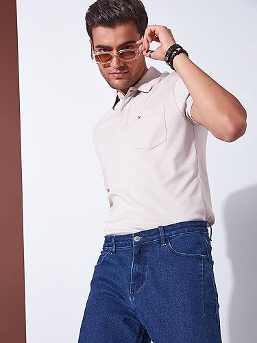Image of Men's Solid Polo Collar Casual T-Shirt with Pocket | Cotton Polo Collar Half Sleeves Solid T-Shirt | Slim Fit Polos