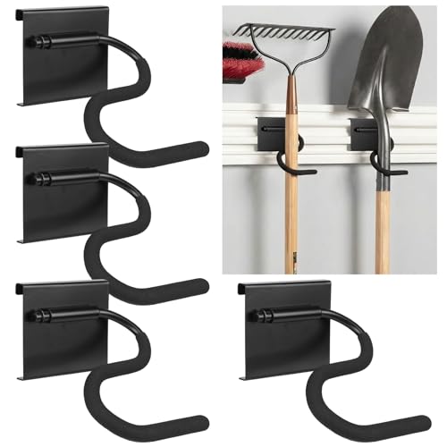 Frienda 4 Pack S-Hooks for Wall Storage System Heavy Duty Curved Pivot Garage Hooks with Non-Slip Coating for Long Handle Tools Compatible with Craftsman Versatrack Garage Storage System