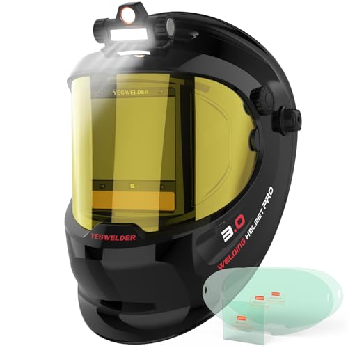 Image of YESWELDER Auto Darkening Welding Helmet with SIDE VIEW and LED, 180° Large View, Digital Filter, Blue Light Blocking, 1/1/1/1 True Color Solar Powered, Shade 3/5-9/9-13 Welder Mask for WELD CUT GRIND