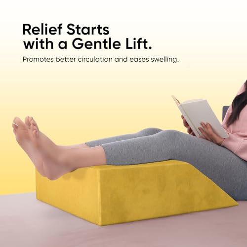 Image of Frido Leg Elevation Wedge Pillow for Edema, Varicose Veins, Fracture | High Resilience Foam Cushion for Leg, Knee & Thigh Support | Back Pain & Swelling Relief | Lightweight (Mustard Yellow)