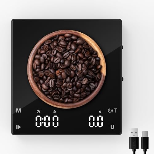 Rechargeable Mini Coffee Scales with Timer Diyife 0.1g/2kg High Precision Electronic Digital Espresso Scale with HD LED Display Portable Analytical Lab Balance for Labs Jewellers Gold Food