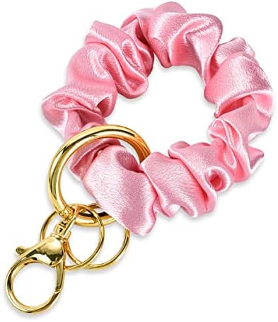 Junyuerly Wrist Strap Key Chain Elastic Scrunchie Bracelet Multifunctional Key Ring for Women (Style B -pink)