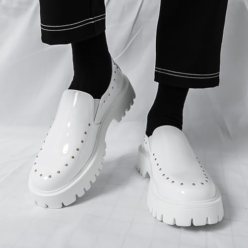 Men's Patent Leather Platform Loafers with Studded Classic Round Toe Non-Slip Lug Sole Slip-On Comfort Block Heel Penny Formal Shoes Business Work Daily Casual Shoes4