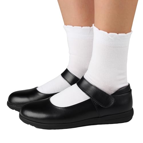 COTTON DAY Girls White Dressy Textured Short Socks Scallop Top Design 5 Pack