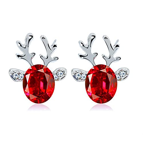 PEIHANG Crystal Gem Stud Earrings for Women - Deer Earrings Christmas Women s Accessories, Temperament Three-Dimensional Reindeer Earrings Holiday Season Cute Pretty Festive Gift for Girls Red