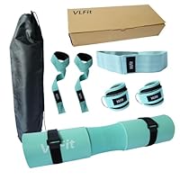 VLFit Langhantelpolster Set,Kniebeugen Bankdrücken, inklusive dick gepolstertem Hüft-Thrusts-Pad mit Tragetasche, Gewichthebergurten, Hüftwiderstandsband und 2 Knöchelriemen für Kabelzugmaschinen