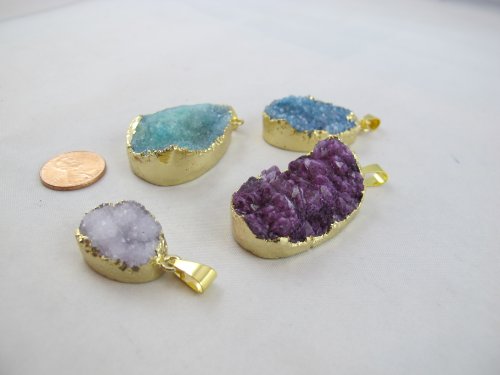 Agate Pendant Natural Druzy Agate With Gold Bezel One Hooks Set Of 3 Mixed Shape Mixed Color #TOP2