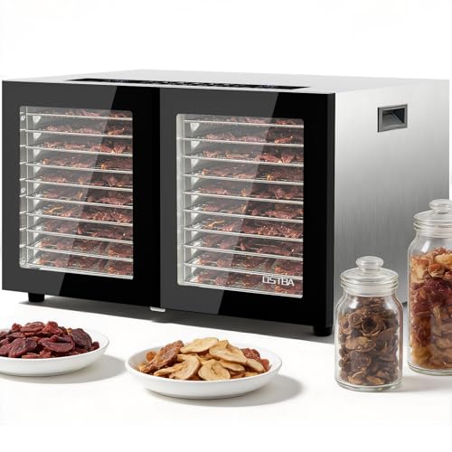 OSTBA Dual Zone Food Dehydrator, 20 Stainless Steel Trays, 1300W Dual Layer Food Dryer, 180℉...