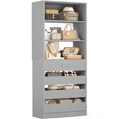 Aheaplus 21.3" Closet System with 4 Drawers, Wood Closet Organizer