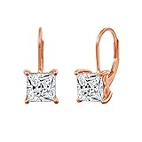 Amazon Essentials Rose 18K Gold Plated Sterling Silver Princess Cut Leverback Drop Earrings made with Infinite Elements Cubic Zirconia, White/Rose 18K Gold, (5 cttw)
