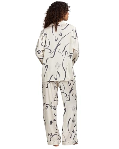 Image of YiNi LuLu Womens Silk Satin Pajamas Set Button Down 2 Piece Pjs Long Sleeve Oversized Sleepwear with Pockets