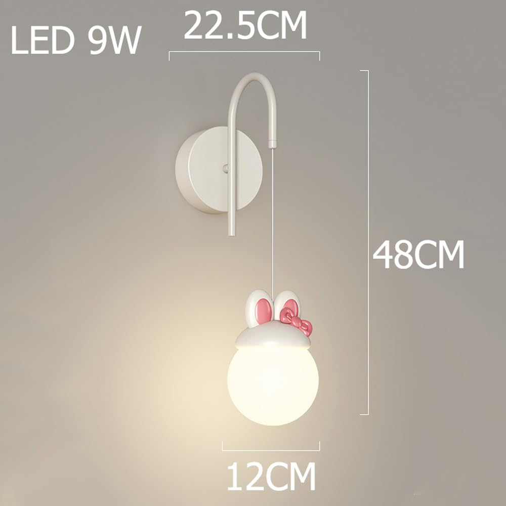 Nowoczesna i luksusowa lampa ścienna do pokoju dziewczęcego, styl średniowieczny, biały i różowy, wzór królika, wisząca kula mleczna, lampka nocna do zamocowania w korytarzu