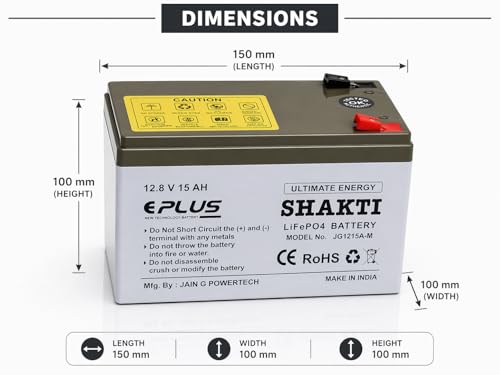 Image of EPLUS Shakti 12V 15Ah Lithium LiFePO4 Battery with 10A BMS | 5X Life vs Lead Acid | Fast Charging | for Solar, 45+ Double Motor Spray Pump, Toy car, Fence Pulse Machine