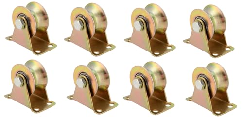 CBW KC Hardware Stainless Steel U-Groove Wheel Pulley, Sliding Gate Rollers with Brackets, Rolling Gate Wheels, Heavy Duty Rigid Rollers for Inverted Track- 2 Inch, Load Capacity 660 LB, Pack of 8