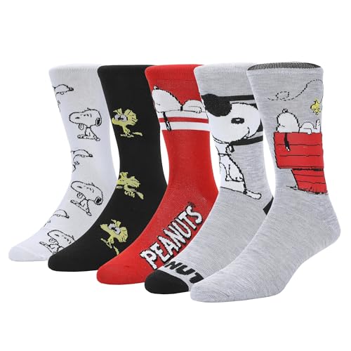 Bioworld Peanuts Snoopy & Woodstock Men's 5-Pair Pack Crew Socks
