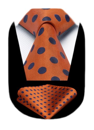 Image of HISDERN Polka Dot Ties for Men Classic Silk Ties and Pocket Square Formal Business Necktie Handkerchief Wedding Party