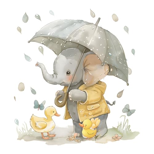 Vinilo decorativo elefante y patitos acuarela para niños