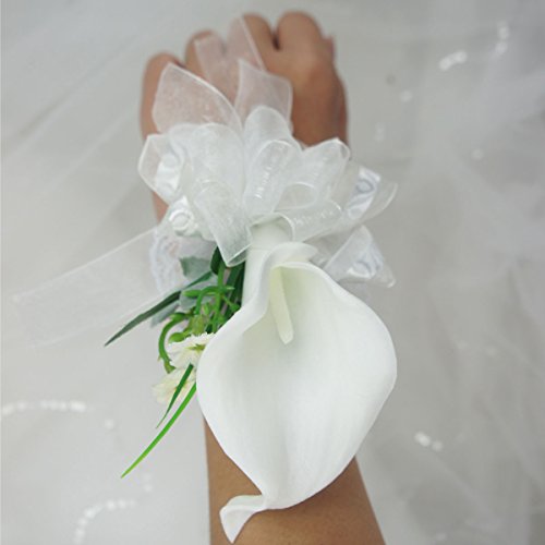 Lily Garden Artificial Flower Calla Lily Boutonniere Corsage With Ribbon (Wrist White) #TOP3