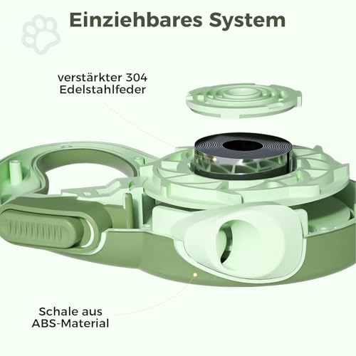 BMaobbo Einziehbare Hundeleine 8m, Rollleine mit bissfesten Stahlseil & Kottaschenhalter, Verhedderungsfreies Design, Schnellbremse & Anti-Rutsch Griff, für Hunde bis 35kg,für Training, Wald,Strand