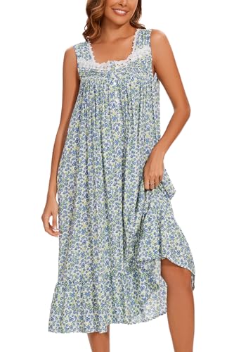 Image of AVIIER Cotton Nightgowns for Women Sleeveless House Dress Ladies Long Nightdress with Pockets S-XXL