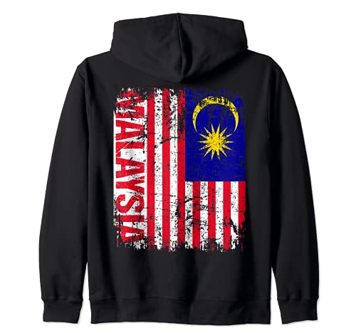 MALAYSIA Flag Vintage Distressed MALAYSIA Zip Hoodie, Black