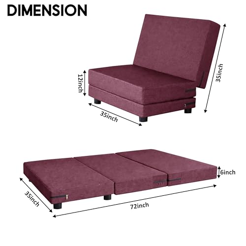 Image of Leg Sofa Cum Bed Single Seater | Foldable Floor Sofa Bed with Jute Fabric | Space Saving Convertible with Sturdy Legs for Living Room & Guest Room - Red